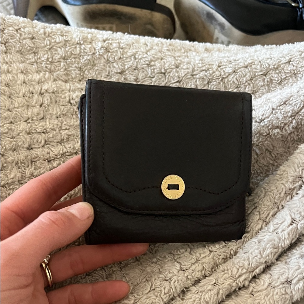 Cole Haan Dark Brown Leather Wallet with Gold Button